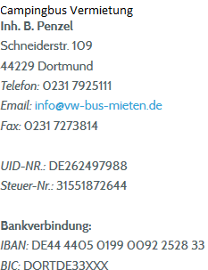 Kontaktdaten Campingbus Vermietung